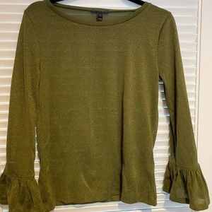 J. Crew bell sleeve shimmer olive top